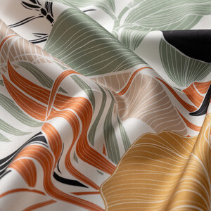 ipekevi - Cream Black Tropical Canvas Twill Silk Scarf (1)