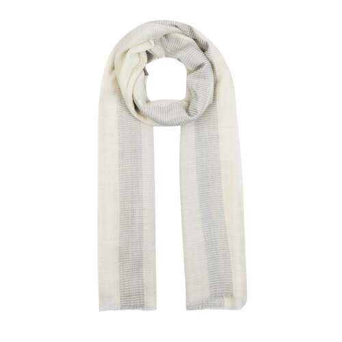 Cream Block Cord Wool Silk Scarf