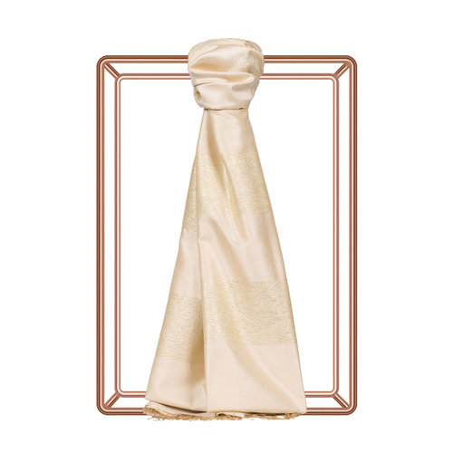 Cream Block Lurex Striped Silk Scarf