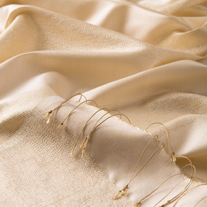 Cream Block Lurex Striped Silk Scarf - Thumbnail