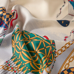 Cream Blue Cappadocia Twill Silk Scarf - Thumbnail