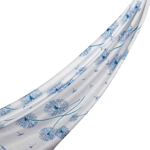 Cream Blue Chicory Print Modal Silk Scarf