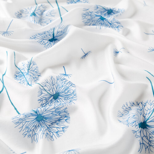Cream Blue Chicory Print Modal Silk Scarf