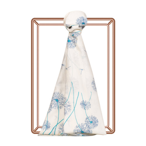 Cream Blue Chicory Print Satin Silk Scarf