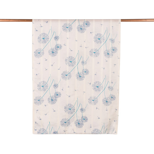 Cream Blue Chicory Print Satin Silk Scarf