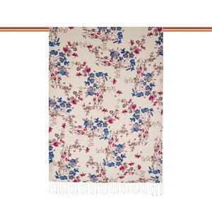 Cream Blue Flower Crown Print Silk Scarf - Thumbnail