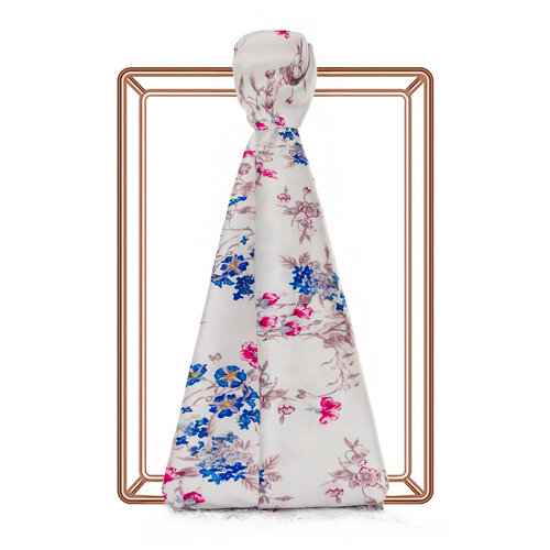Cream Blue Flower Crown Print Silk Scarf