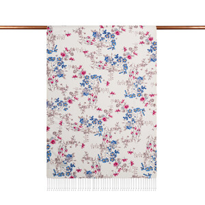 Cream Blue Flower Crown Print Silk Scarf - Thumbnail