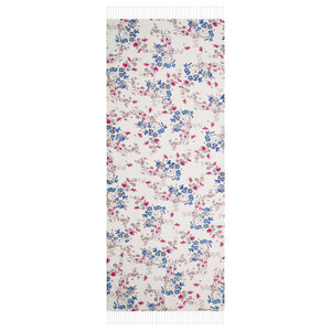 Cream Blue Flower Crown Print Silk Scarf - Thumbnail
