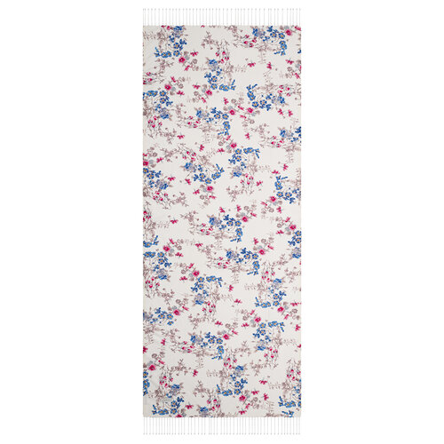 Cream Blue Flower Crown Print Silk Scarf