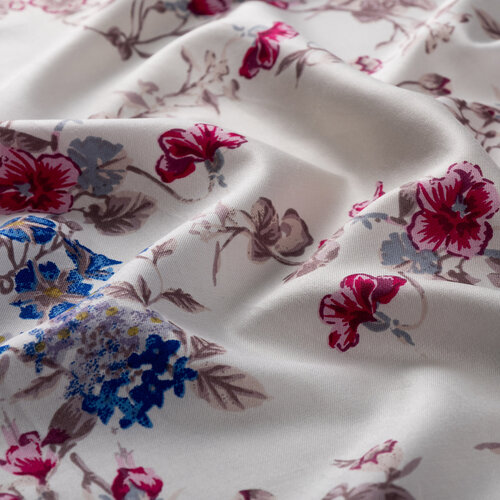 Cream Blue Flower Crown Print Silk Scarf