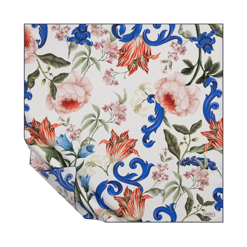 Cream Blue Kevser Twill Silk Scarf