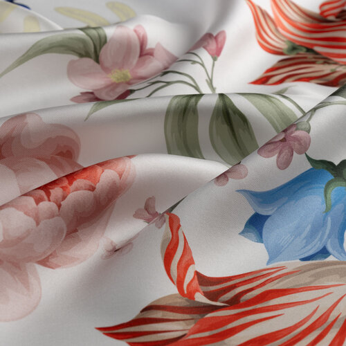 Cream Blue Kevser Twill Silk Scarf