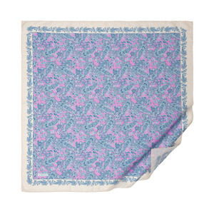 Cream Blue Mezopotamya Model 06 Print Tencel Scarf - Thumbnail