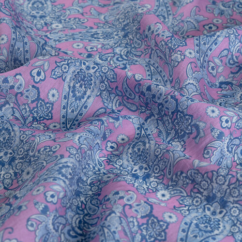Cream Blue Mezopotamya Model 06 Print Tencel Scarf