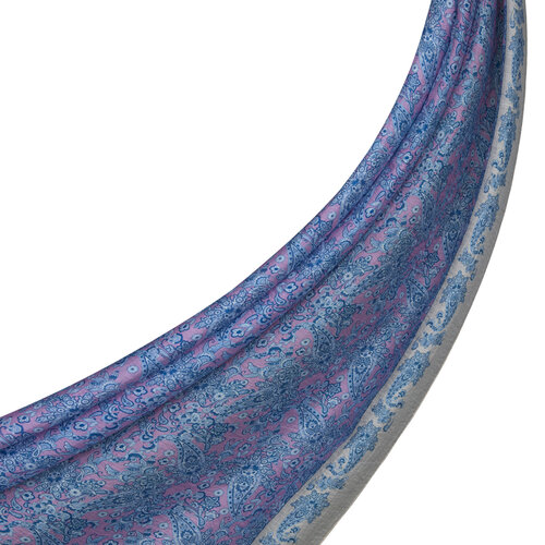 Cream Blue Mezopotamya Model 06 Print Tencel Scarf