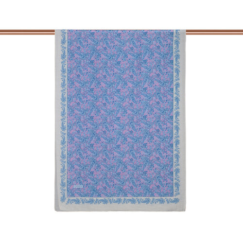 Cream Blue Mezopotamya Model 06 Print Tencel Scarf