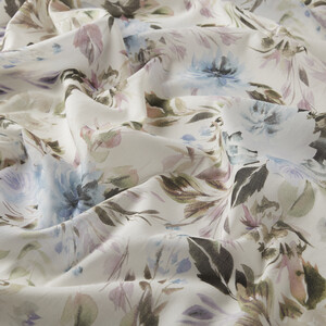 Cream Blue Wild Rose Cotton Scarf - Thumbnail