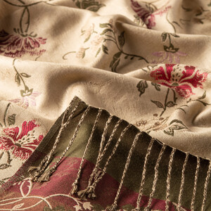 Cream Brocade Reversible Prime Silk Scarf - Thumbnail