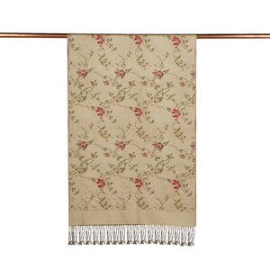 Cream Brocade Reversible Prime Silk Scarf - Thumbnail