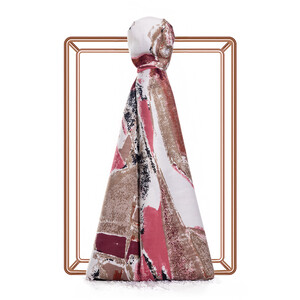 ipekevi - Cream Brown Abstract Print Silk Scarf