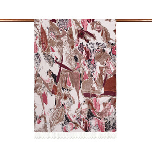 ipekevi - Cream Brown Abstract Print Silk Scarf (1)