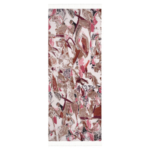 Cream Brown Abstract Print Silk Scarf - Thumbnail