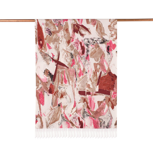Cream Brown Abstract Print Silk Scarf