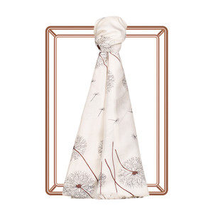 Cream Brown Chicory Print Satin Silk Scarf - Thumbnail