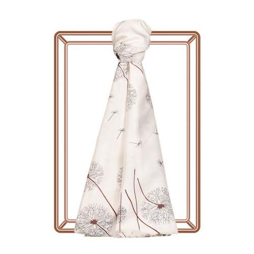 Cream Brown Chicory Print Satin Silk Scarf