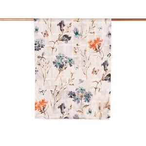 Cream Brown Clover Garden Print Satin Silk Scarf - Thumbnail