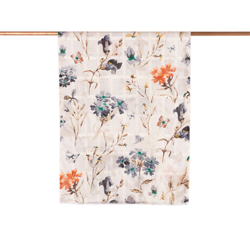 Cream Brown Clover Garden Print Satin Silk Scarf