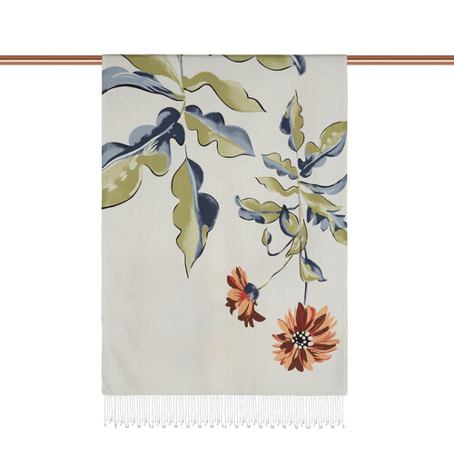 Cream Brown Echinacea Print Silk Shawl