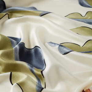 Cream Brown Echinacea Print Silk Shawl - Thumbnail