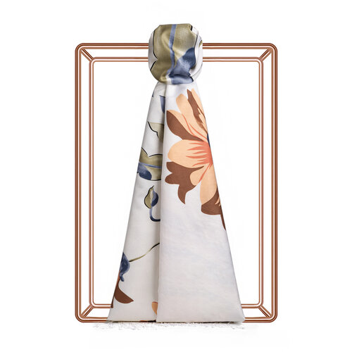 Cream Brown Echinacea Print Silk Shawl