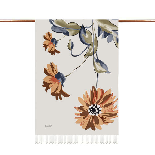 Cream Brown Echinacea Print Silk Shawl