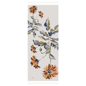 Cream Brown Echinacea Print Silk Shawl - Thumbnail
