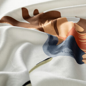 Cream Brown Echinacea Print Silk Shawl - Thumbnail