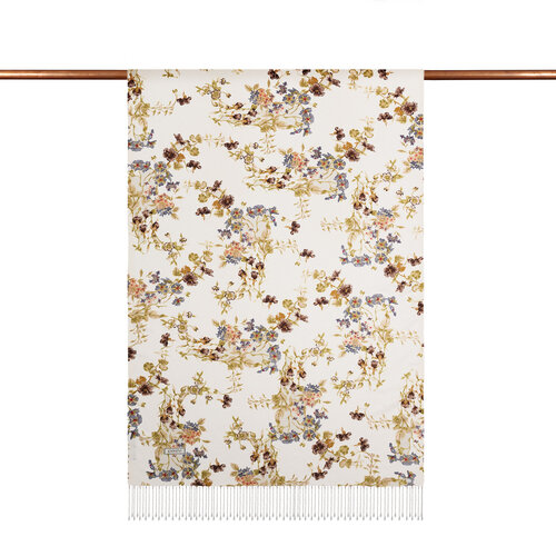 Cream Brown Flower Crown Print Silk Scarf