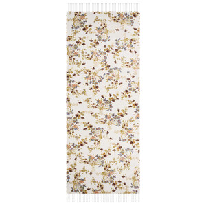 Cream Brown Flower Crown Print Silk Scarf - Thumbnail