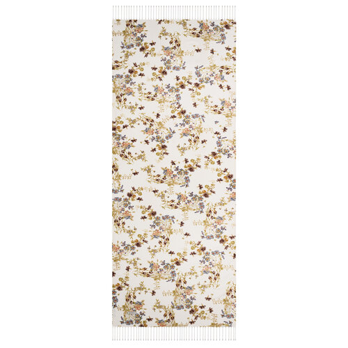 Cream Brown Flower Crown Print Silk Scarf