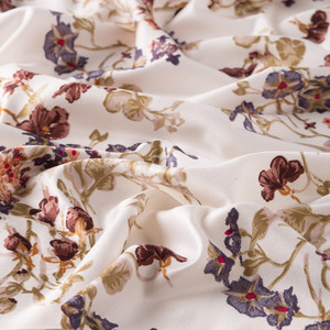 Cream Brown Flower Crown Print Silk Scarf - Thumbnail