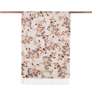 ipekevi - Cream Brown Flower Crown Print Silk Scarf (1)
