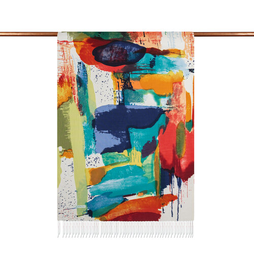 Cream Brush Stroke Print Silk Scarf