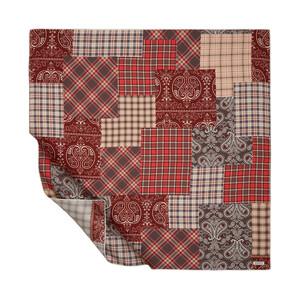 Cream Burgundy Patchwork Patterned Twill Silk Scarf - Thumbnail