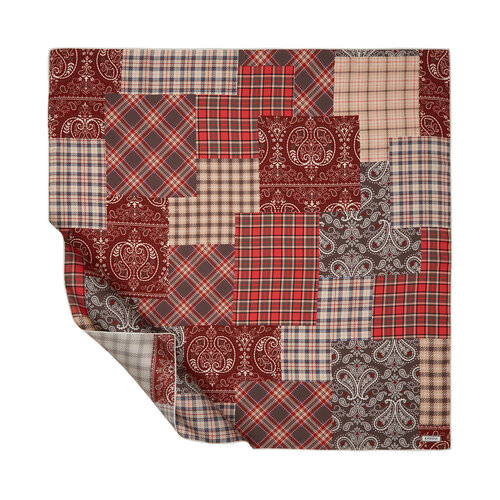 Cream Burgundy Patchwork Patterned Twill Silk Scarf