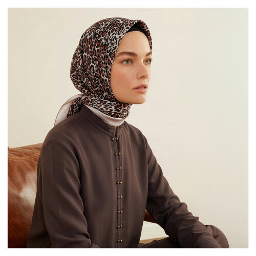 Cream Cheetah Print Silk Twill Scarf