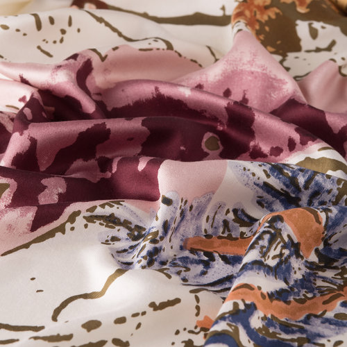 Cream Cherry Wild Rose Print Silk Scarf