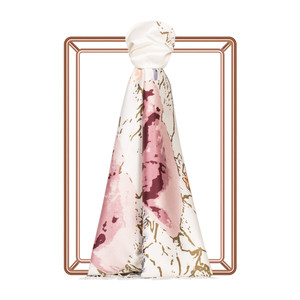 Cream Cherry Wild Rose Print Silk Scarf - Thumbnail