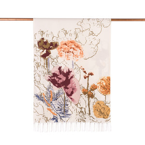 ipekevi - Cream Cherry Wild Rose Print Silk Scarf (1)